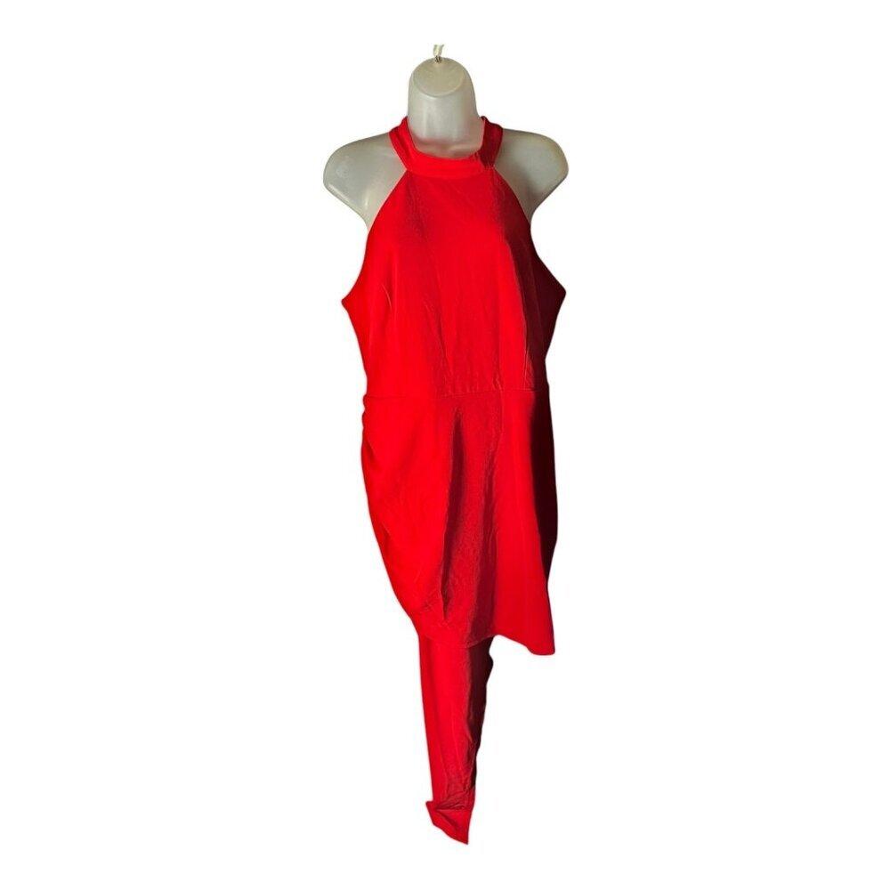 Xararen Plus+ Women's Red Asymmetrical Hem Halter Neck Dress Sleeveless Size 3X‎
